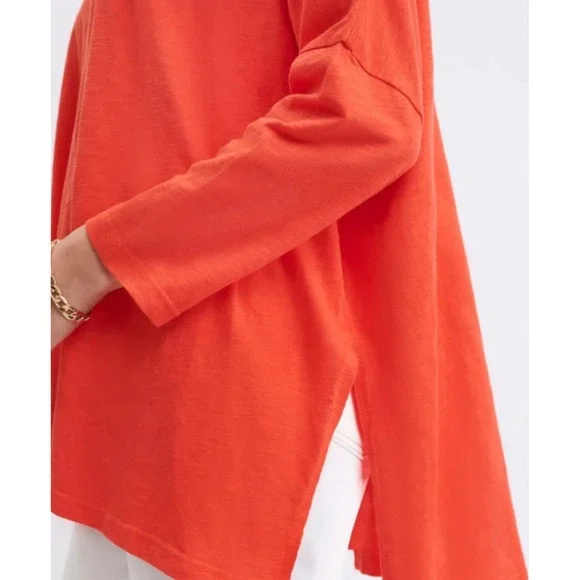 MERSEA Catalina Slub Tee Orange Red Oversized French Tuck Side Slit One Size - Picture 4 of 13